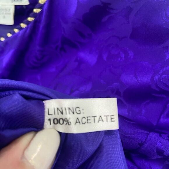 Papell Too Petites Vintage 100% Silk Jacket & Skirt Set Purple Size 6 - Picture 11 of 11